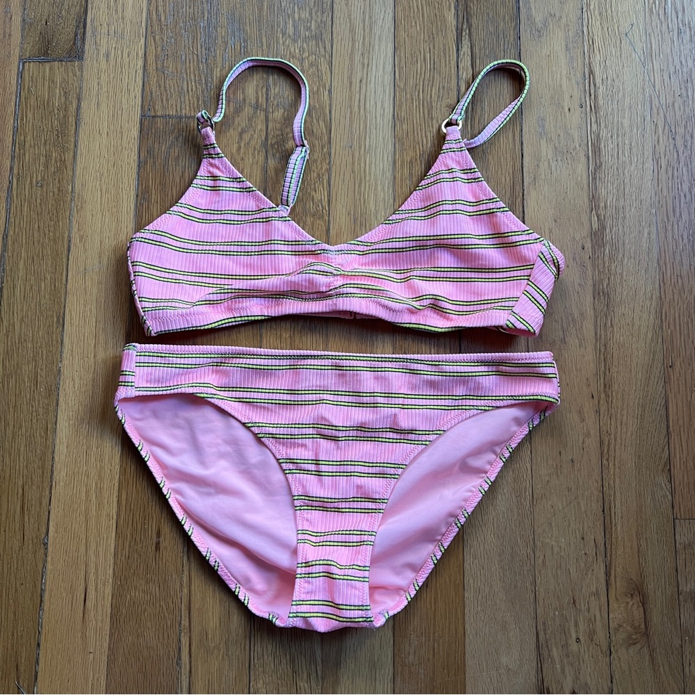 Aerie pink/green striped bikini medium/large